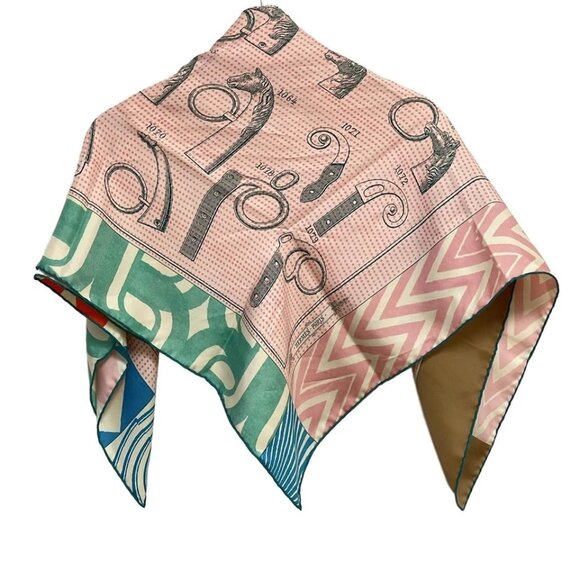 HERMES Calle Wash 90 - Pink Green Multi Scarf 350-061025 - Picture 2 of 5